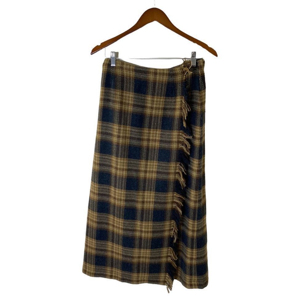 Denim & Co Plaid Wool Wrap Maxi Skirt Sz 12